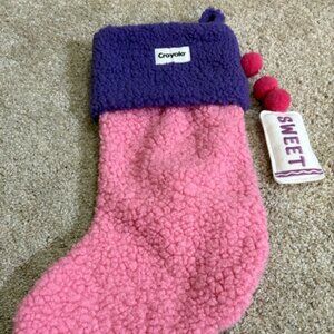 NEW ADORABLE CRAYOLA PINK & PURPLE FAUX FUR 20"L STOCKING
